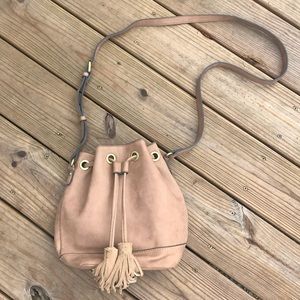 Moreno Tan Bucket Purse with Tassles